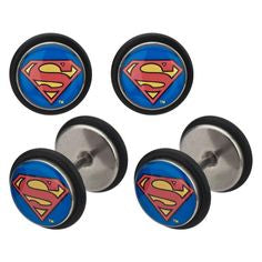 Superman faux plug earrings